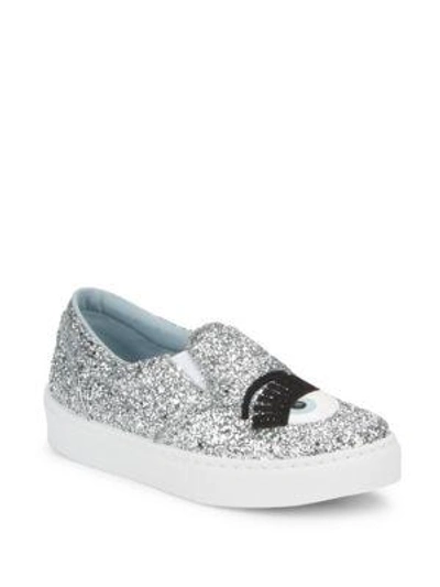 Shop Chiara Ferragni Glittered Slip-on Sneakers In Silver