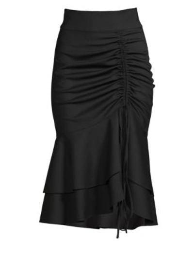 Shop Milly Wool Drawstring Midi Skirt In Black