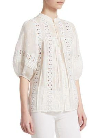 Shop Zimmermann Embroidered Cotton Flower Cut-out Top In Ivory