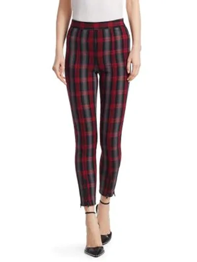 Shop Alexander Wang T Plaid Zip-hem Leggings In Maroon Plaid