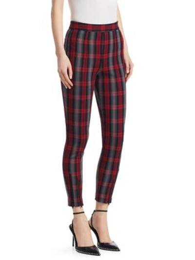 Shop Alexander Wang T Plaid Zip-hem Leggings In Maroon Plaid