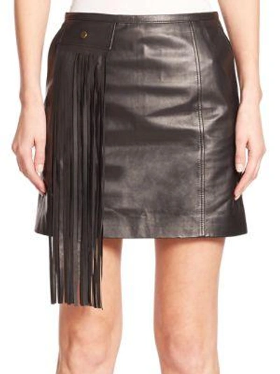 Shop Tamara Mellon Fringe-detail Leather Mini Skirt In Black
