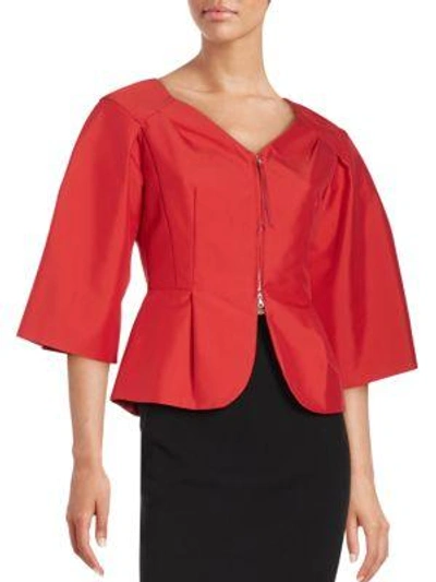 Shop Oscar De La Renta Pleated Kimono Sleeve Jacket In Ruby