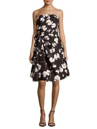 Shop Oscar De La Renta Floral Strapless Dress In Black