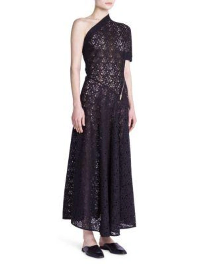 Shop Stella Mccartney Zip-detail One-shoulder Lace Dress In Black