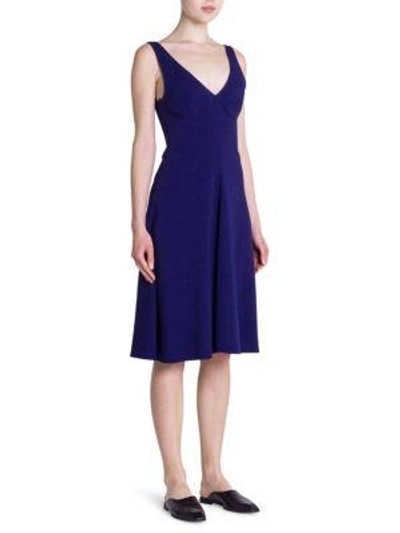 Shop Stella Mccartney Cady Stretch Fit-and-flare Dress In Dark Blue