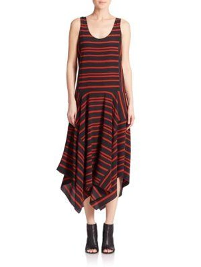 Shop Dkny Striped Stretch-silk Trapeze Dress In Vesuvio