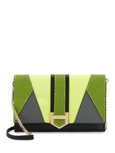 Shop Milly Whitney Patchwork Leather Clutch In Citron