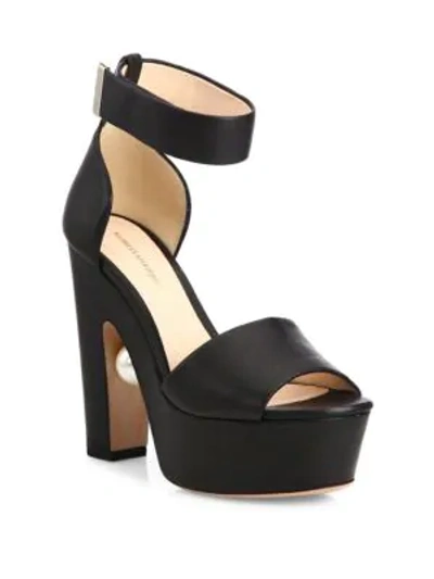 Shop Nicholas Kirkwood Maya Pearly Heel Leather Platform Sandals In Black