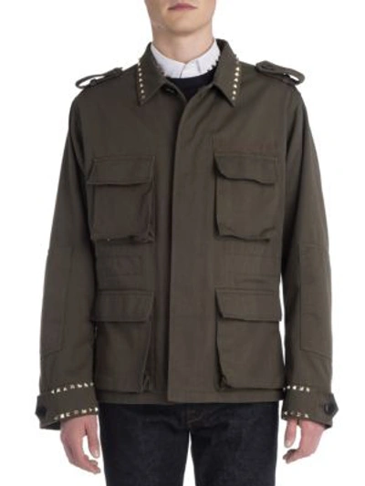Shop Valentino Army Rockstud Parka Jacket In Dark Olive