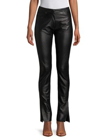 Shop Loewe Slit Cuff Leather Trousers In Black
