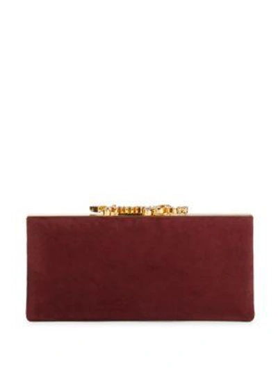 Shop Jimmy Choo Logo Accent Leather Clutch In Dark Red