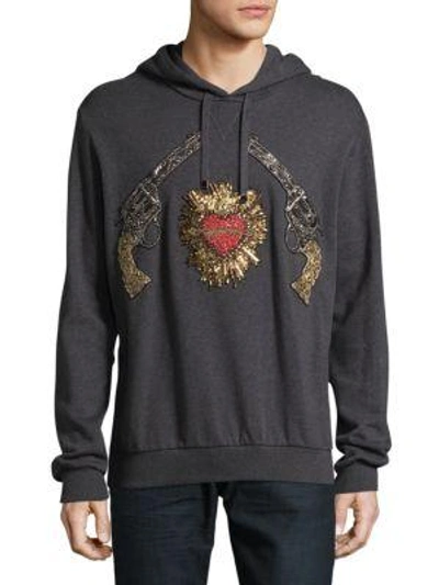 Shop Dolce & Gabbana Guns And Heart Cotton Sweatshirt In Grey