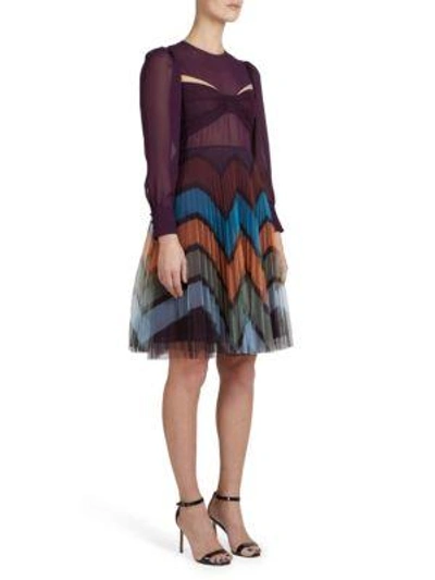 Shop Mary Katrantzou Long-sleeve Printed Tulle Dress In Purple