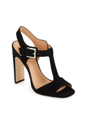 Halston Heritage Suede T-strap Sandals In Black | ModeSens