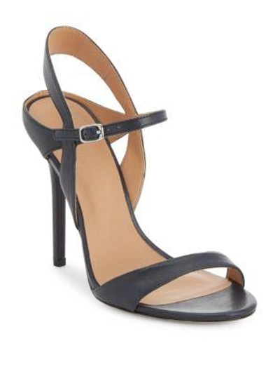 Shop Halston Heritage Leather Open-toe Stiletto Sandals In Navy