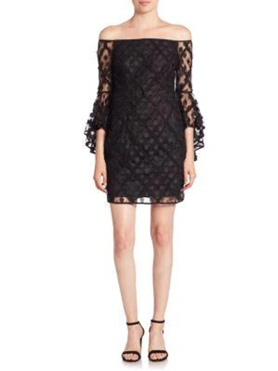 Shop Milly Selena Embroidered Lace Mini Dress In Black