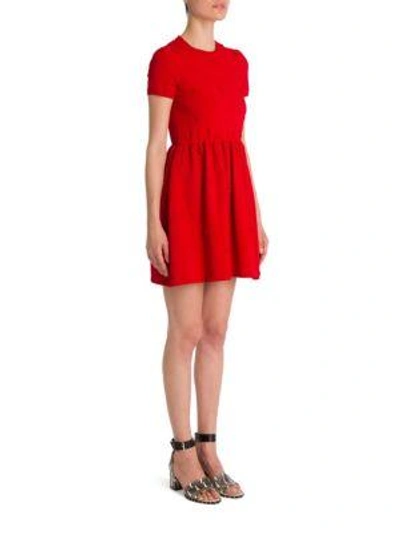 Shop Valentino Short-sleeve Bambolina Daisy Embroidered Dress In Red