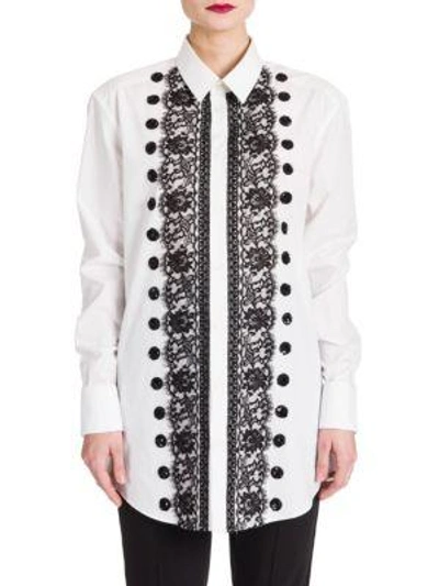 Shop Dolce & Gabbana Sequin & Lace-embellished Poplin Shirt In White