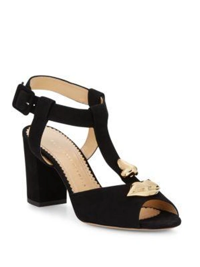 Shop Charlotte Olympia Gala Suede T-strap Sandals In Black
