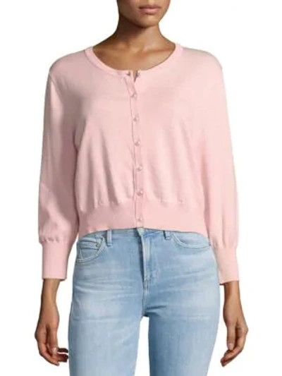 Shop Karl Lagerfeld Lace-accented Cardigan In Rose