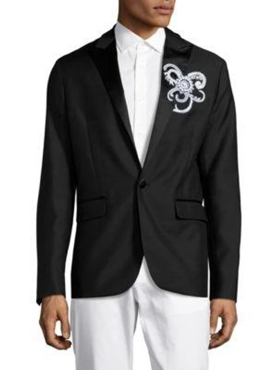 Shop Dsquared2 Embroidered Wool & Silk Tuxedo Jacket In Black