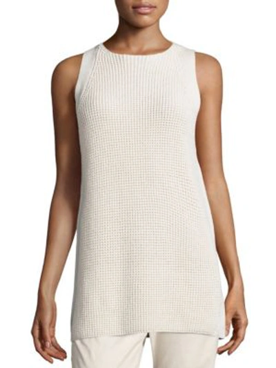 Shop Vince Cotton Waffle-knit Tunic In Off White