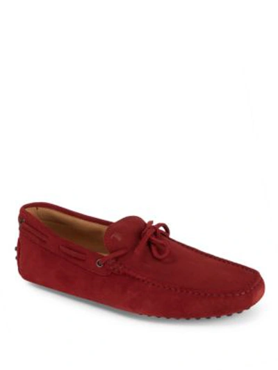 Shop Tod's Suede Tie Moccasins In Red