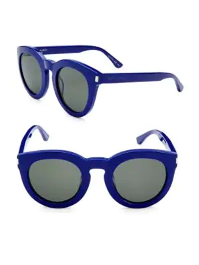 Shop Saint Laurent 47mm Round Sunglasses In Blue