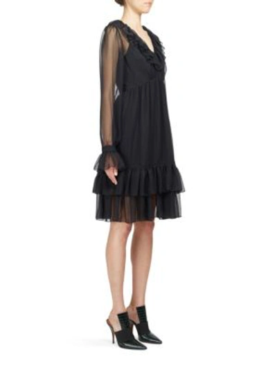 Shop Givenchy Long Sleeve Ruffle Dress In Black