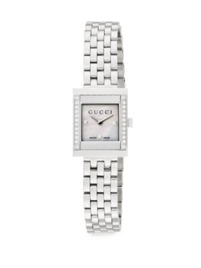 Shop Gucci G-frame Diamond, Mother-of-pearl & Stainless Steel Watch In Silver