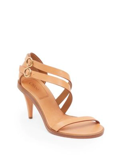 Shop Chloé Niko Leather Sandals In Misty Beige