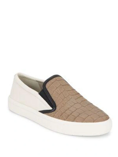 Shop Vince Banler Crocodile-embossed Leather Slip-on Sneakers In Nude - Bone