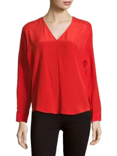 Shop Sandro Ellen V-neck Silk Top In Red
