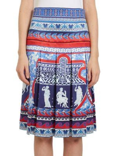 Shop Mary Katrantzou Gheia Pleated Roman-print Silk Skirt In Blue Multicolor