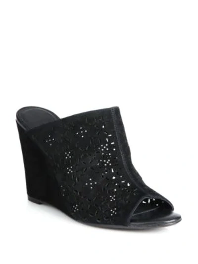 Shop Joie Anita Open Toe Leather Wedge Sandals In Black