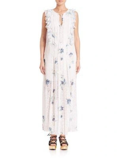 Shop Chloé Ruffled Floral-print Dress In Off White
