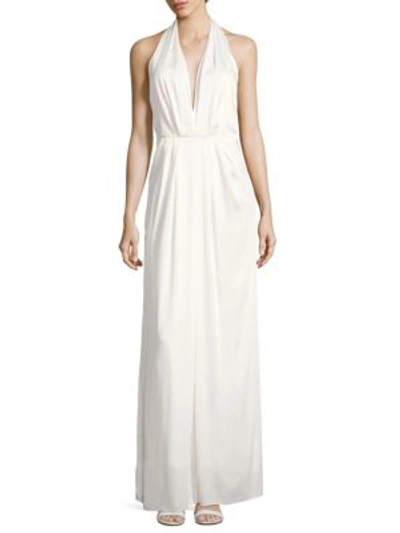 Shop Jill Stuart Halterneck Sleeveless Back-cutout Gown In Off-white