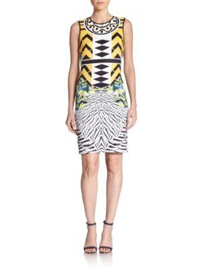 Shop Clover Canyon Printed Neoprene Body-con Dress In Yellow