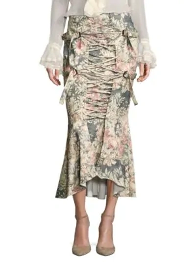 Shop Zimmermann Cavalier Strapped Floral Skirt In Smoke Floral