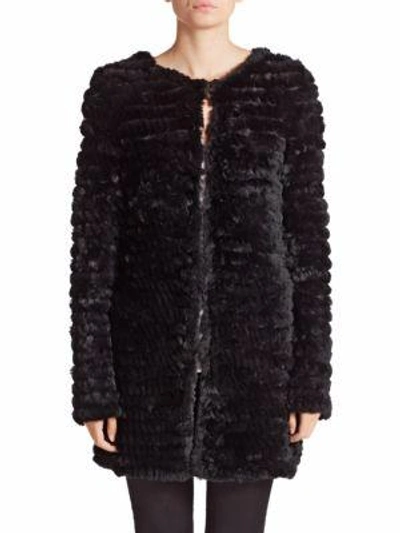 Shop Adrienne Landau Knit Rabbit Fur Coat In Dark Grey