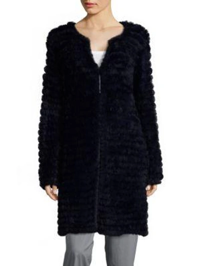 Shop Adrienne Landau Knit Rabbit Fur Coat In Blue