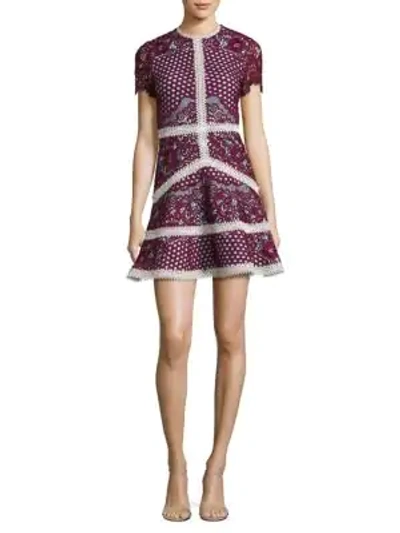 Shop Alexis Rustikan Embroidered Contrast Lace Mini Dress In Burgundy