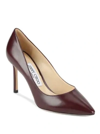 Shop Jimmy Choo Point Toe Leather Pumps In Dark Red