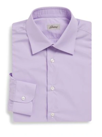 Shop Brioni Solid Cotton Dress Shirt In Light Purple