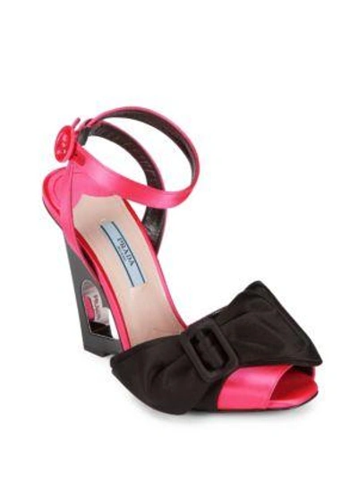 Shop Prada Satin Wedge Sandals In Pink