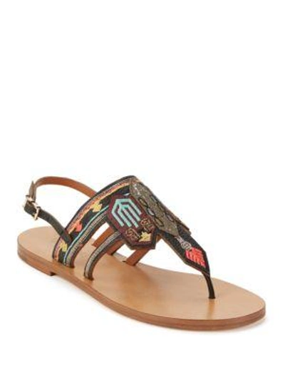 Shop Valentino Embroidered Leather Sandals In Camel