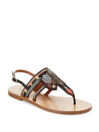 Shop Valentino Embroidered Leather Thong Sandals In Multi