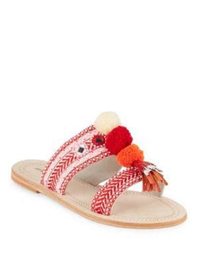 Shop Antik Batik Koshi Pom-pom Slide Sandals In Red