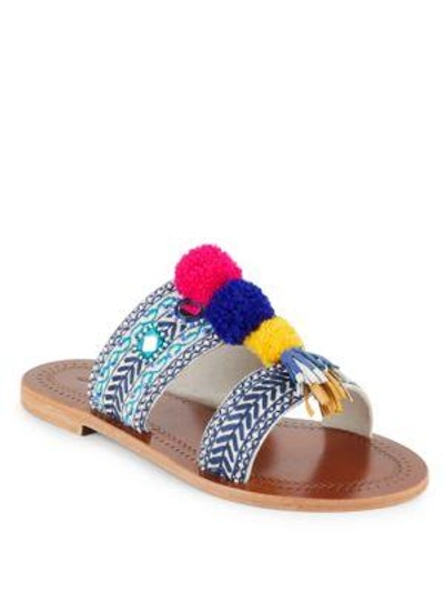Shop Antik Batik Koshi Pom-pom Slide Sandals In Blue